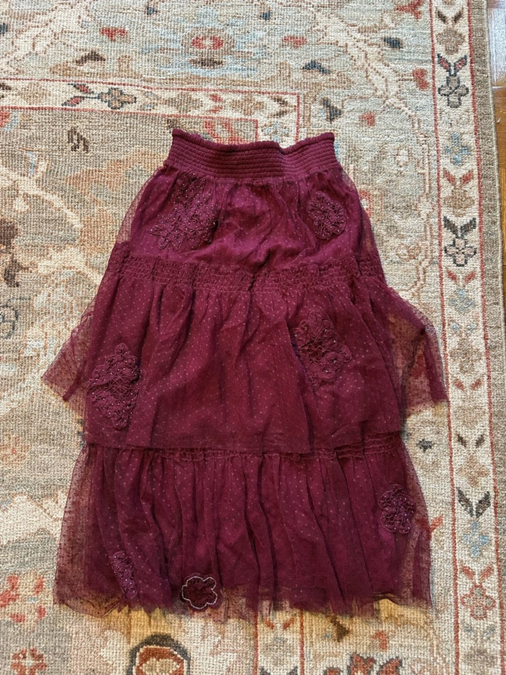 Anthropologie akemi + kin - Tiered Burgundy Lace Midi Skirt